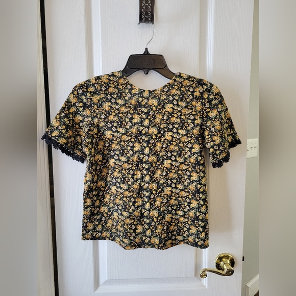 Sézane Celia T-Shirt Blouse Black Blossom Floral Print Organic Cotton Size XS - Picture 7 of 10